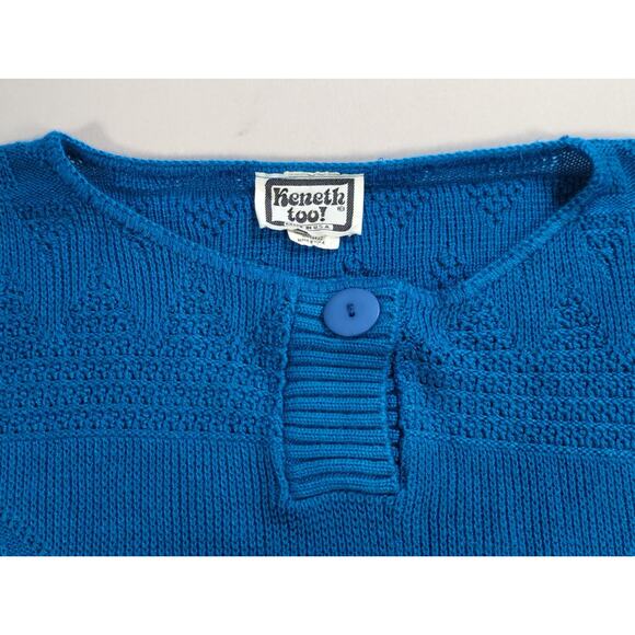VTG Keneth Too Sweater Womens M Blue Short Sleeve Textured Knit USA 80s Retro - Picture 7 of 9
